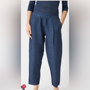 Women’s 120% Lino Alessa Boyfriend Linen Pants Navy Fade Size 46/Large